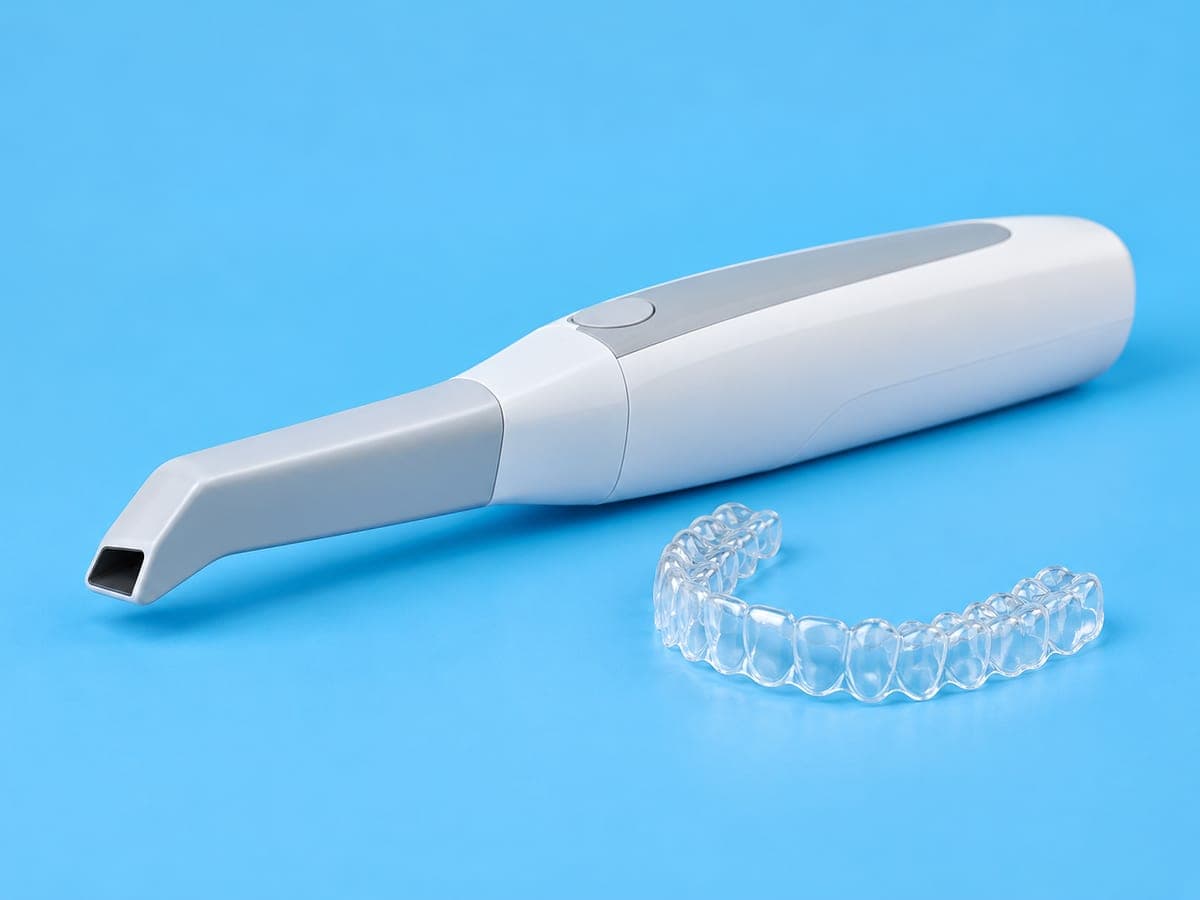 Escáner intraoral junto a un alineador transparente